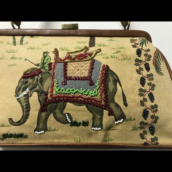 Pretty Vintage Beaded Elephant Canvas Bag! - Picture 12 of 13